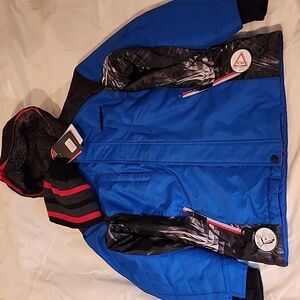 ZeroXposur Kids Blue Puffer Jacket with Black and Red Beanie. Size 10/12 NWT